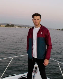 Koloa Water Resistant Windbreaker- Maroon/ Classic Navy