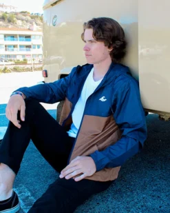 Koloa Water Resistant Windbreaker- Classic Navy/ Saddle